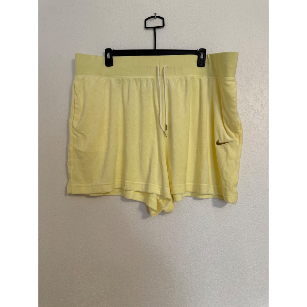 Nike‎ Velour Shorts Women's 3X Yellow Lounge Drawstring Embroidered Swoosh
